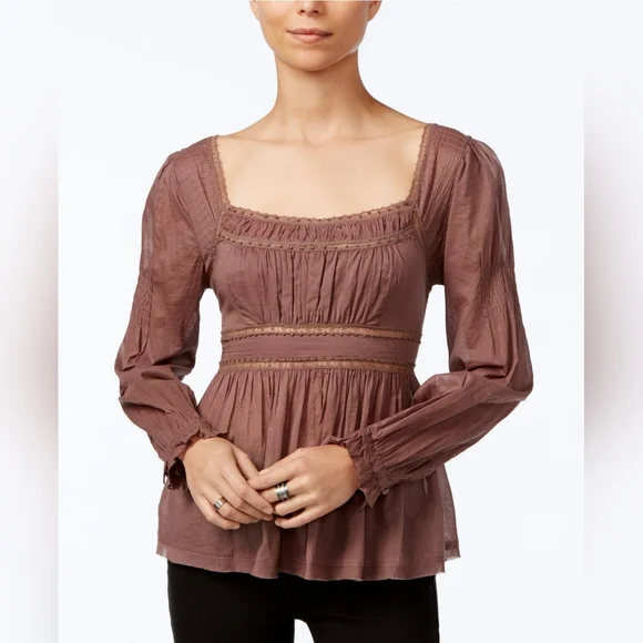 Free People Strangers In Love Square-Neck Peasant Blouse Size L - Picture 1 of 3